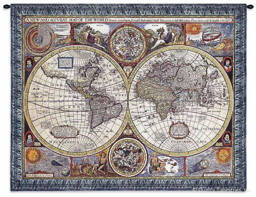 Antique Map Old World Blue Wall Tapestry