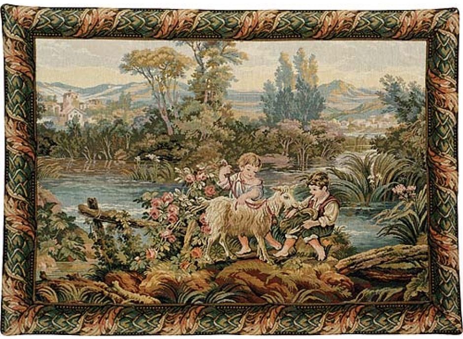 Antique Italian Tapestry Wall Romantic Love Scene II Victorian Gobelin  Tapestry 
